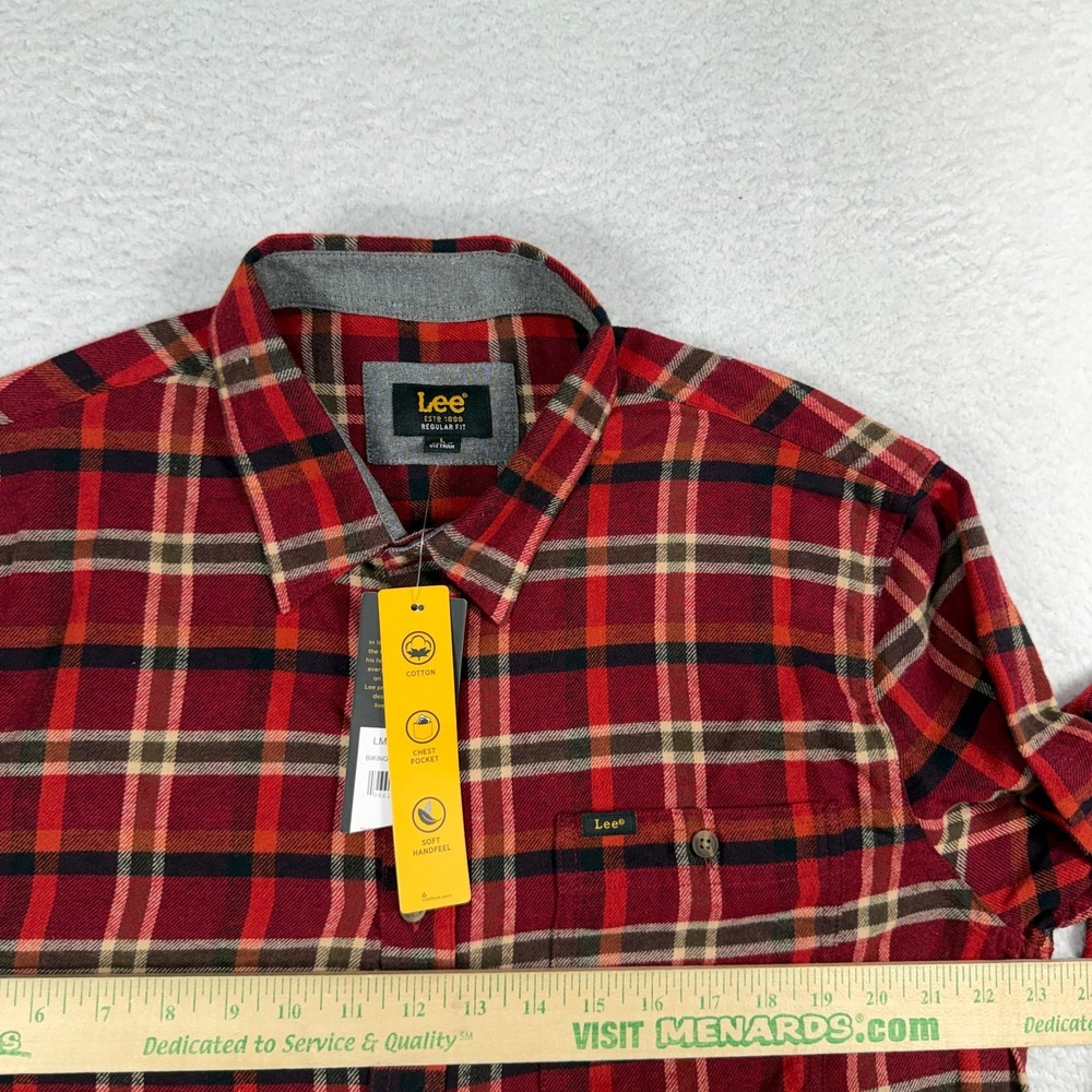 Lee Button Up Flannel Shirt Mens Large Regular Fit Red Plaid Long Sleeve NWT - Picture 3 of 8